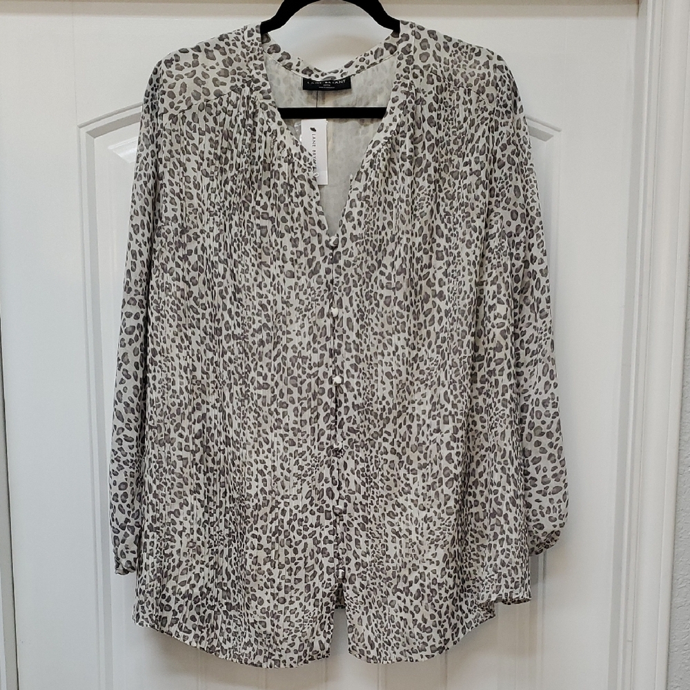 Lane Bryant Gray Leopard Print Blouse - NWT